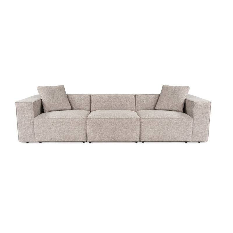 Stylish 3-Seat Sofa, Mocha, 119.3 x 42.5 x 25.6 inches | 100% Hornbeam Frame, 100% Linen Fabric, 32 DNS Foam for Comfort | Includes 2 Pillows, Plastic Legs | Perfect for Living Room & Family Spaces