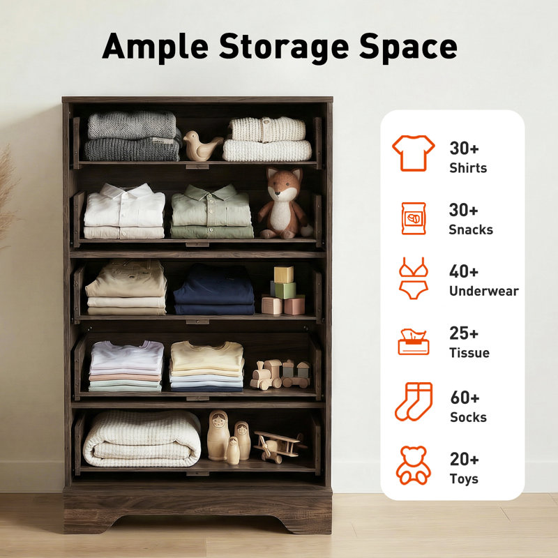 Zaneta 5-Drawer Manufactured Wood Storage Chest, Brown