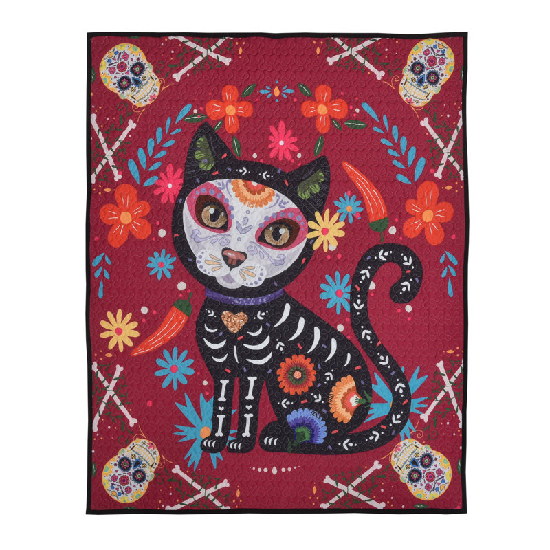 Couverture courtepointe Sugar Skull Cat