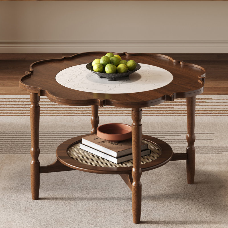 Table basse 31 po en bois massif avec rangement, Noyer et blanc / noyer