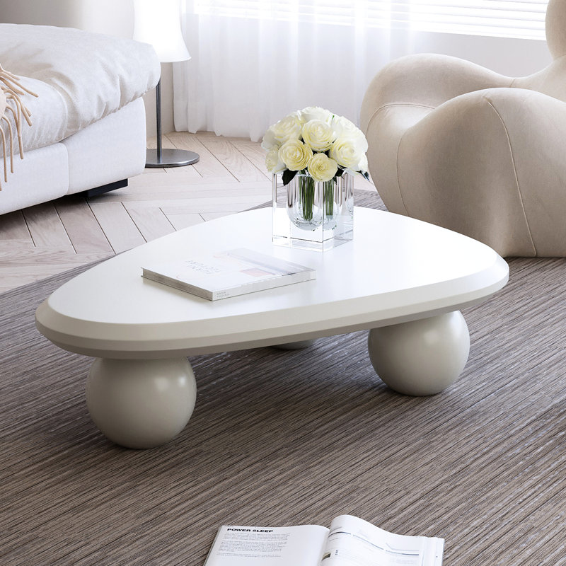Table basse d'appoint en bois à 3 pieds, de conception moderne pour le salon, blanc crème, facile à assembler
