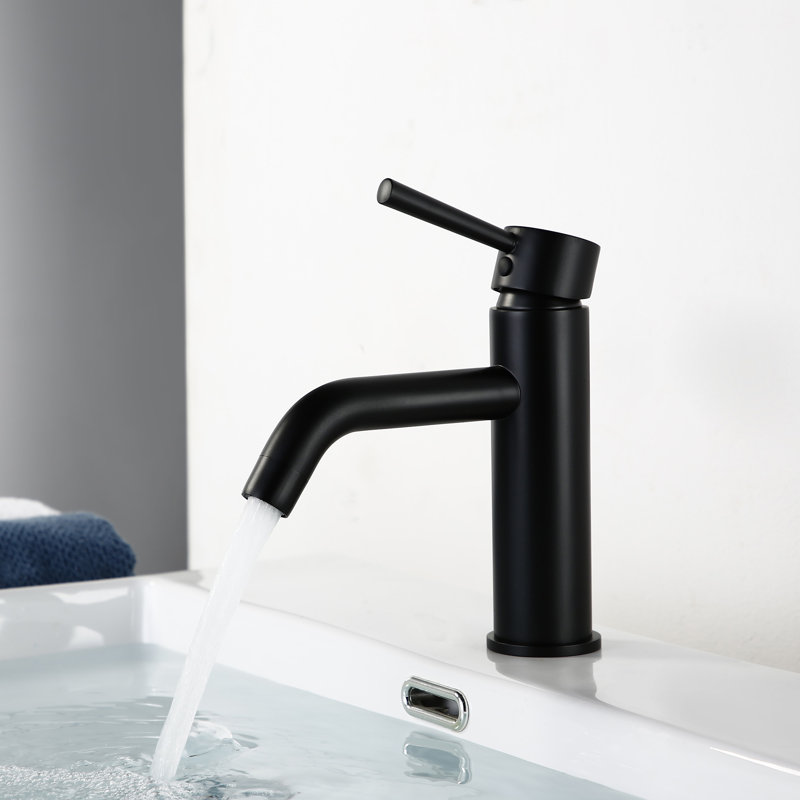 7.3" H Deck Mounted Single Handle Bathroom Sink Faucet in Matte Black with Drain Assembly, Matte Black