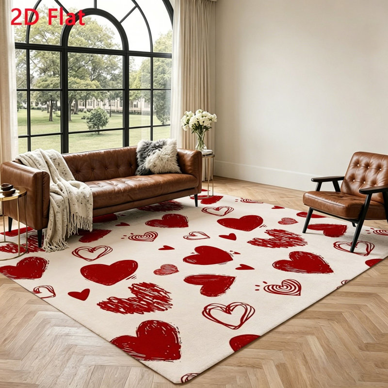 Vibrant Heart Pattern Area Rug, Non-Slip Machine Washable Indoor Floor Mat, Cozy Plush Accent, Decorative Home for Living Room Bedroom Valentine's Day Celebration