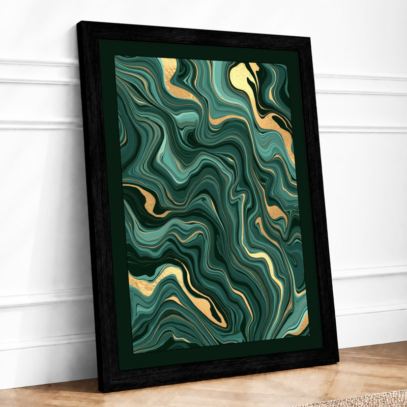 Flowing Teal Currents Modern - Framed Print, Black, A4 - 29.7 x 21.0 cm
