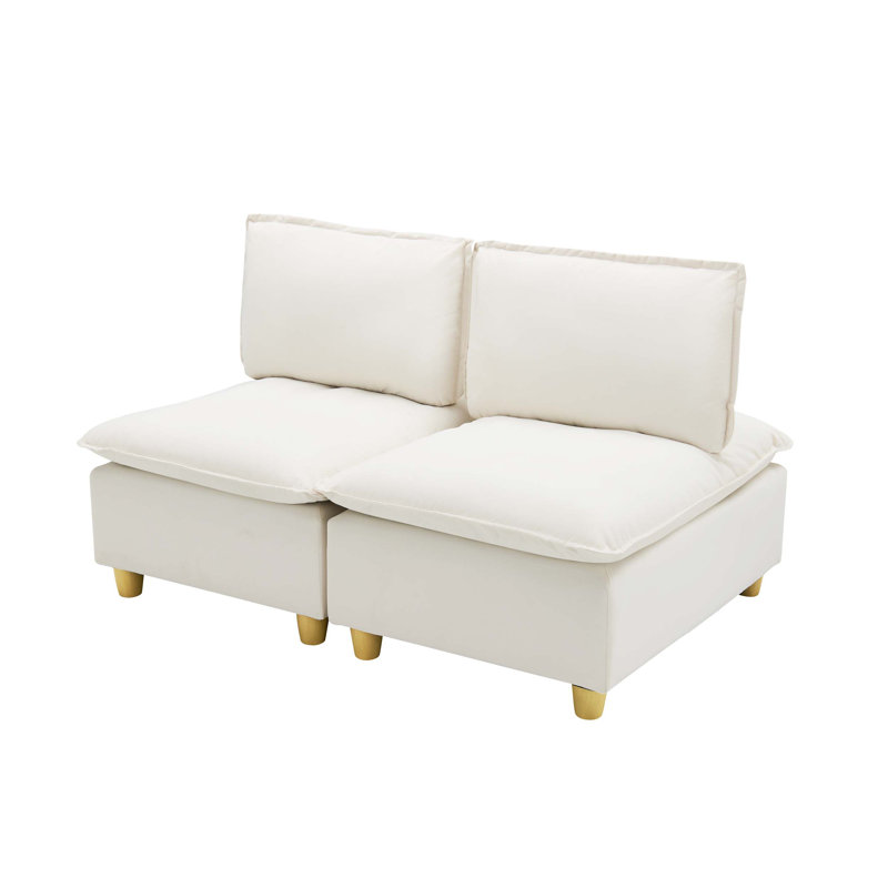 Modular Sofa With Adjustable Backrest, Beige Velvet, 36.61" H x 58.46" W x 45.28" D