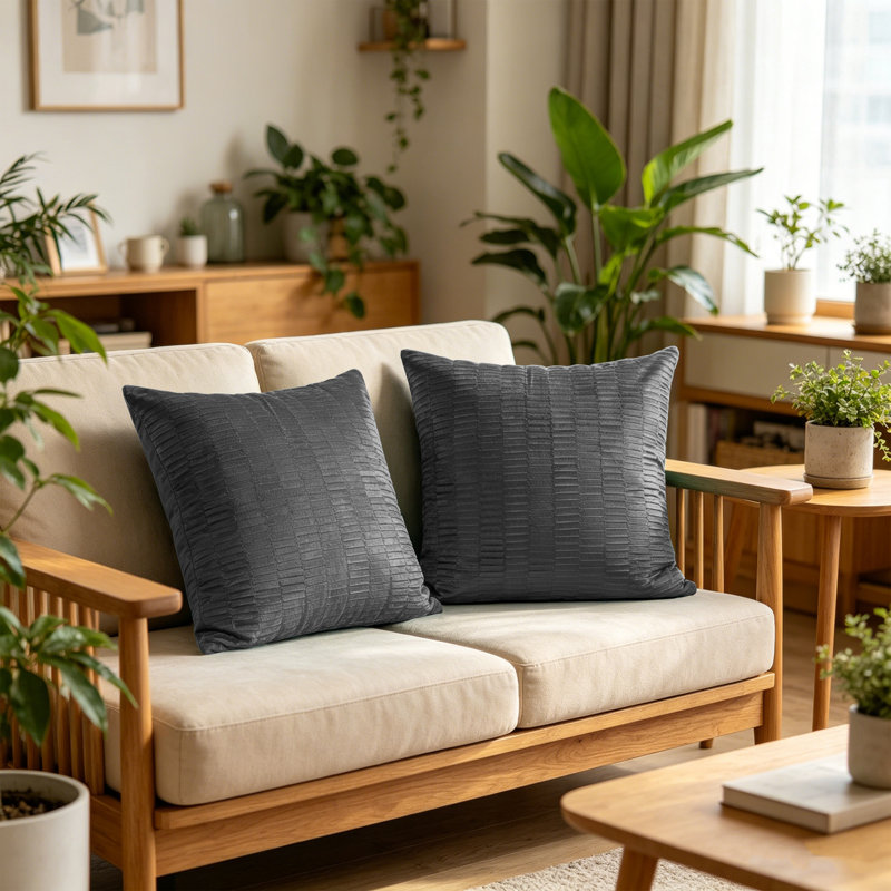 Velvet Pleated Euro Pillow Cover, Gun Metal