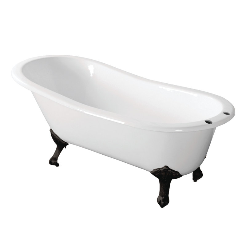 Kingston Brass Aqua Eden 67-Inch Cast Iron Oval Single Slipper Clawfoot Tub (7-Inch Faucet Drillings), Matte Black