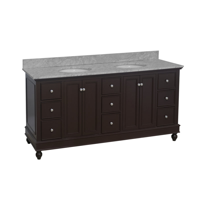 Bella 72'' Chocolate Double Bathroom Vanity with Carrara Marble Top