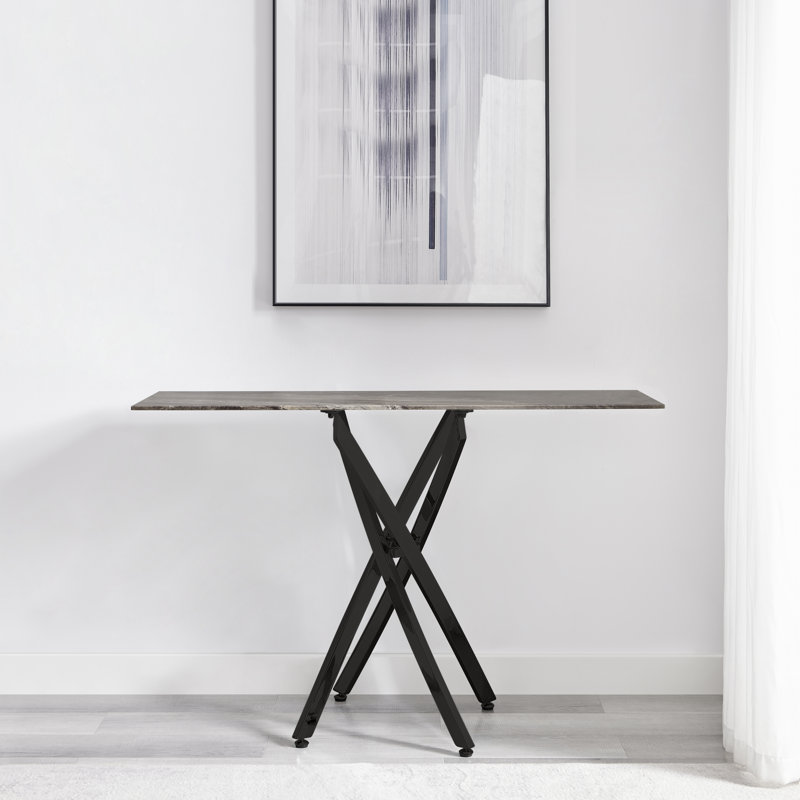 Leonardo Console Table White Glass Marble Effect Top Gold Legs, Grey, Black