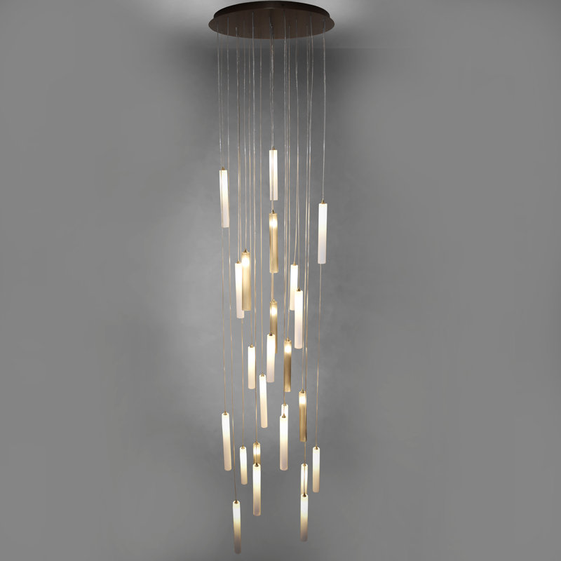 Rainfall 25 - Light Pendant, 120" H x 26" W x 26" D, Gray, White