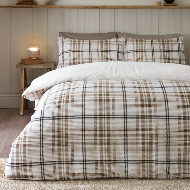 Cosy Ribbed Check Duvet Cover Set, Natural, Double