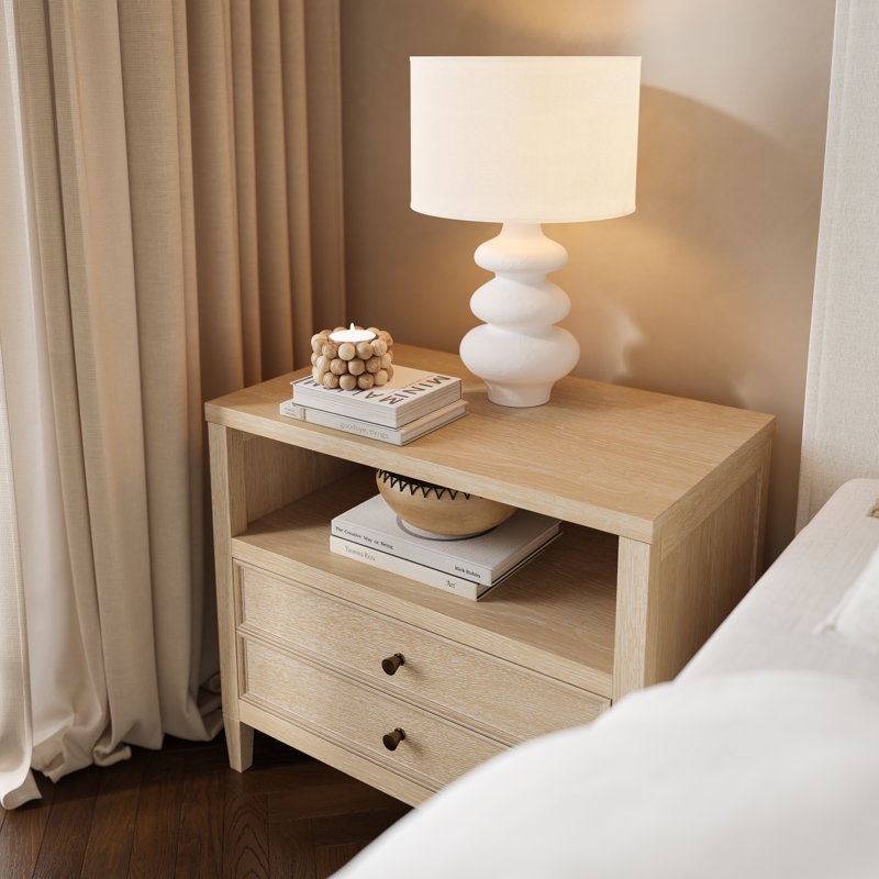 Beecher Whitewashed Oak Wood Large Nightstand