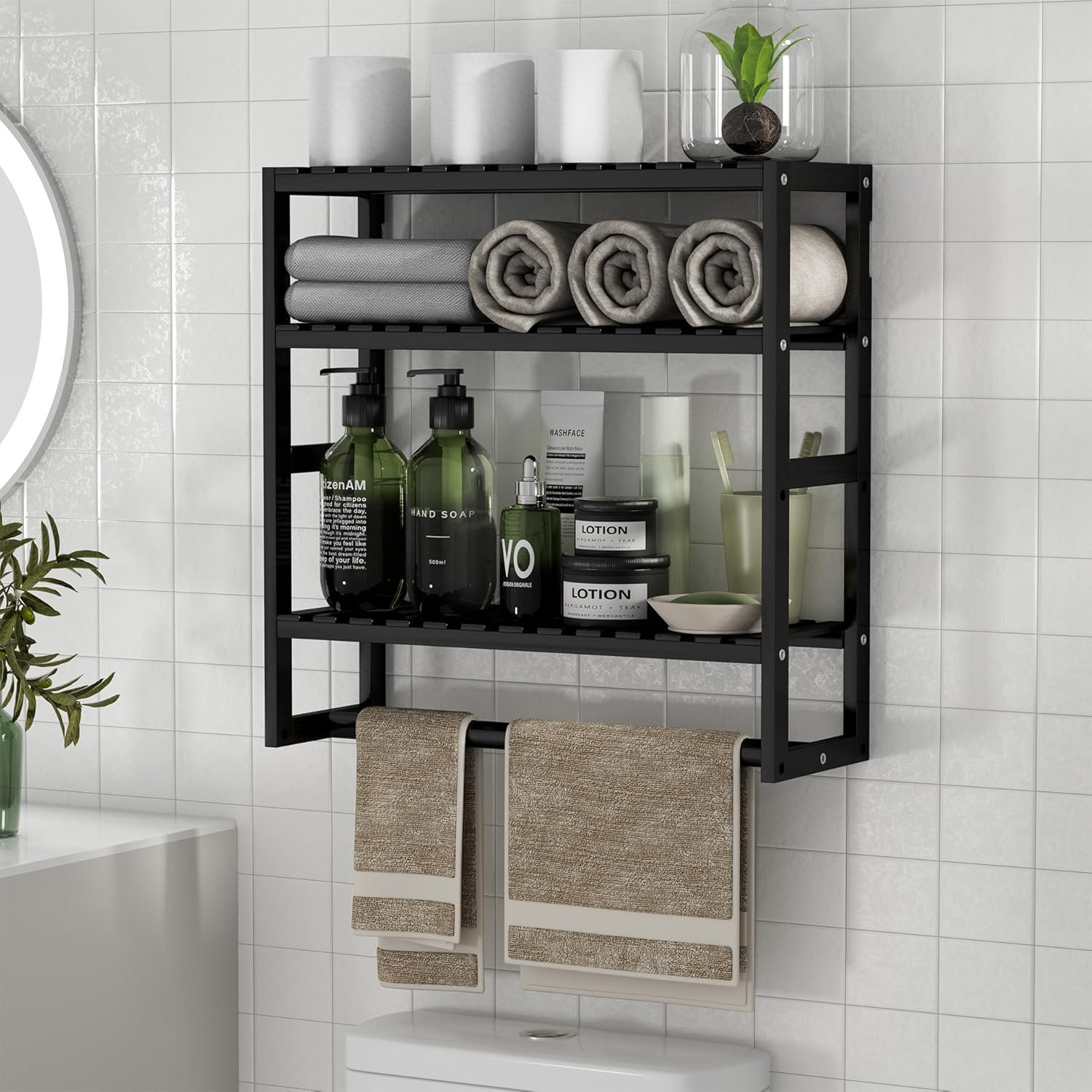 ATC CABINETS Towel Rack Bathroom Storage Shelves Over The Toilet with ...
