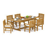 9 Pcs Grade-A Teak Wood Dining Set: 94" Double Extension Mas Rectangle Trestle Leg Table And 8 Devon Arm Chairs #11DV2108