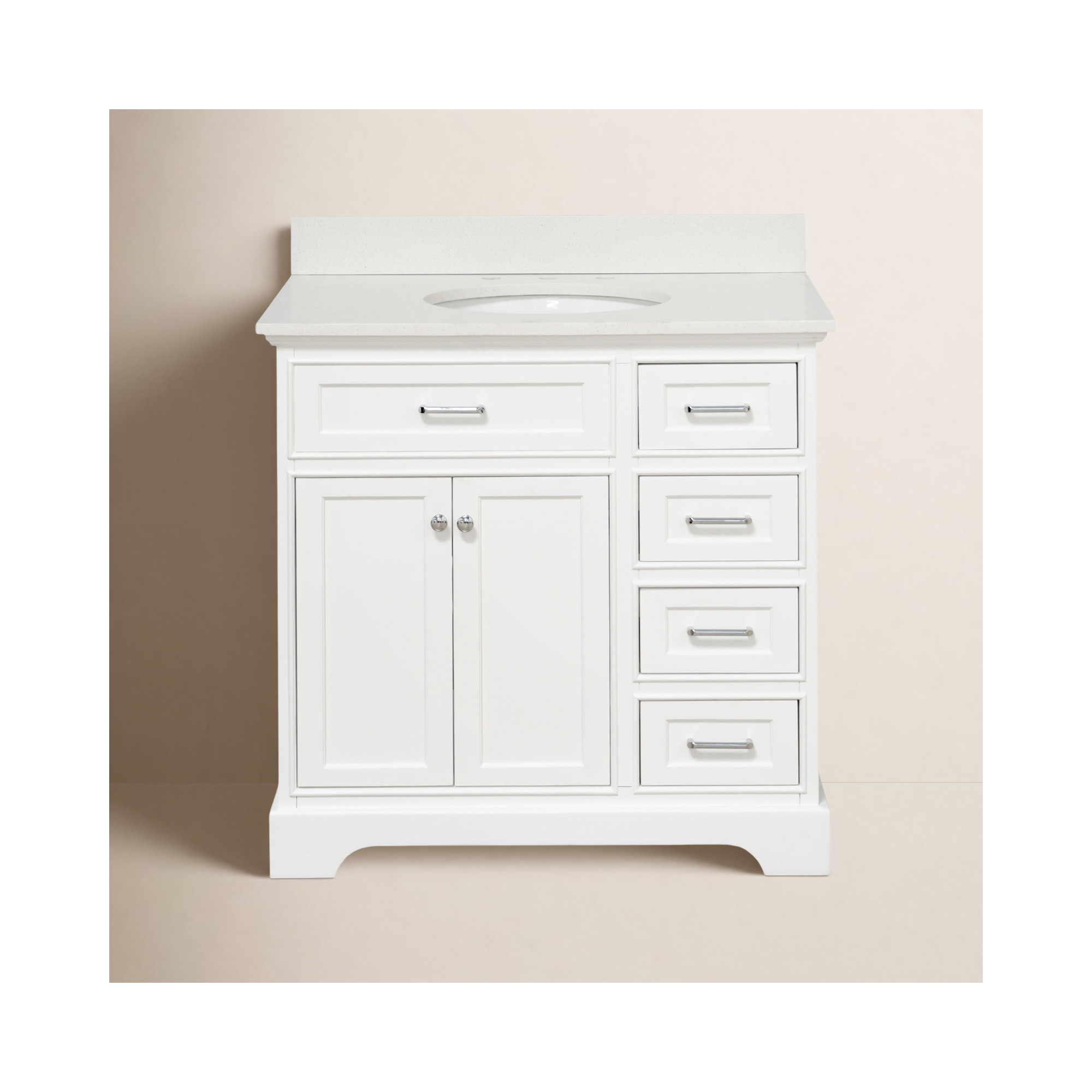 Ronnie 36'' Single Bathroom Vanity, Quartz, White