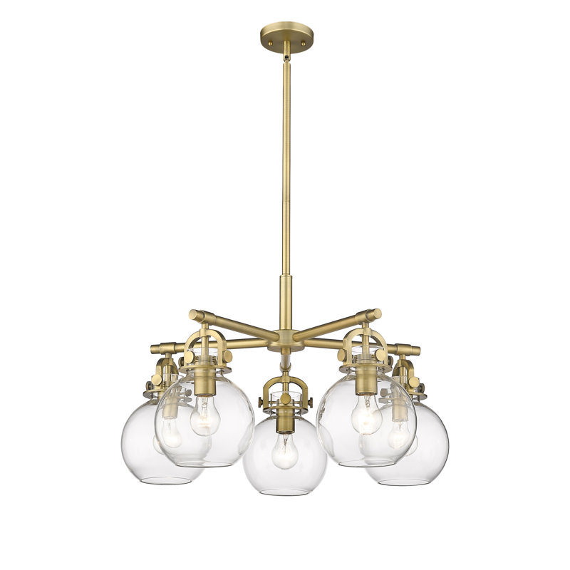 Lustre suspendu 5 lumières Ziyi, Laiton brossé, Transparent