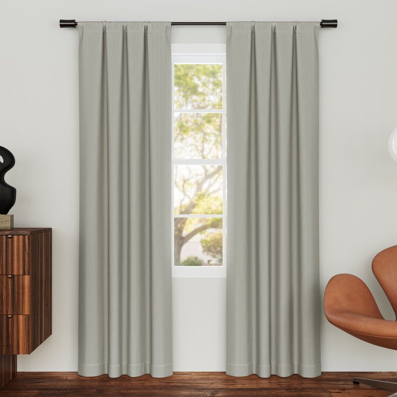 Prescott Herringbone Magnetic Closure 100% Blackout Rod Pocket Curtain Panel, 74" W x 63" L, Ivory