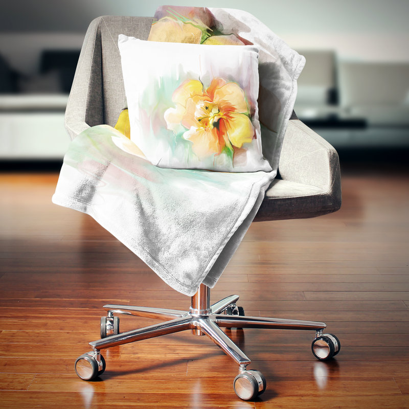 Magnifique dessin de fleur jaune - coussin imprimé floral, 16 po x 1 po, Coussin décoratif