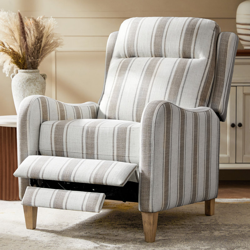 Beecher 31'' Farmhouse Stripped Manual Recliner with Solid Wood Legs, Tan