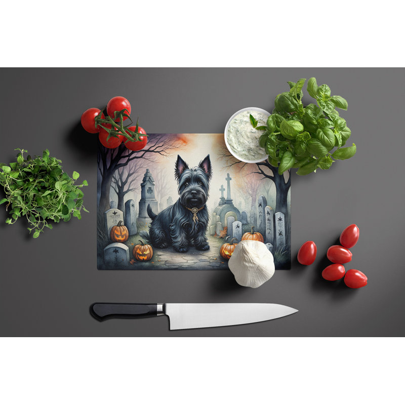 Scottish Terrier Spooky Halloween Glass Cutting Board Large