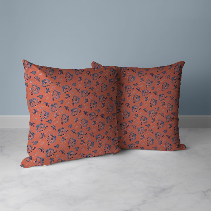 Coussin décoratif réversible intérieur / extérieur Rose Dreams, H 20 po x l 20 po, Bleu, orange, rouge
