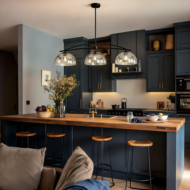 Aissa 3-Light 45.3'' Dimmable Modern Kitchen Island Linear Mercury Glass Pendant