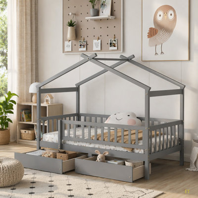 Lit simple en bois avec deux tiroirs