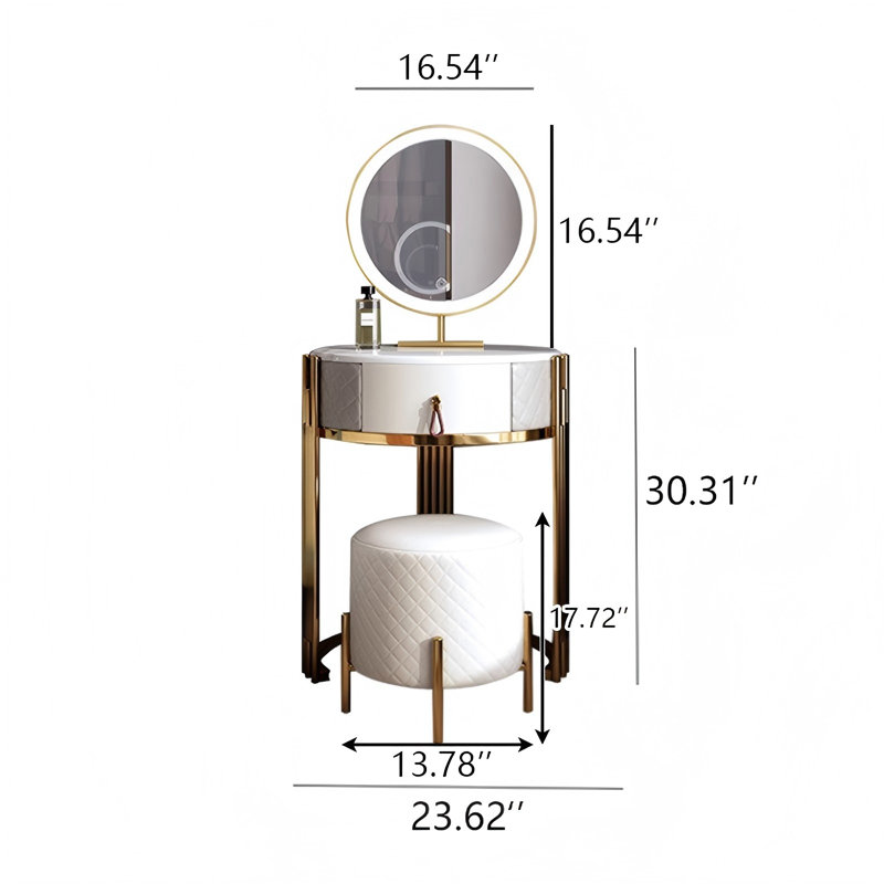 23.62"Modern White Vanity With a Makeup Stool and Mirror