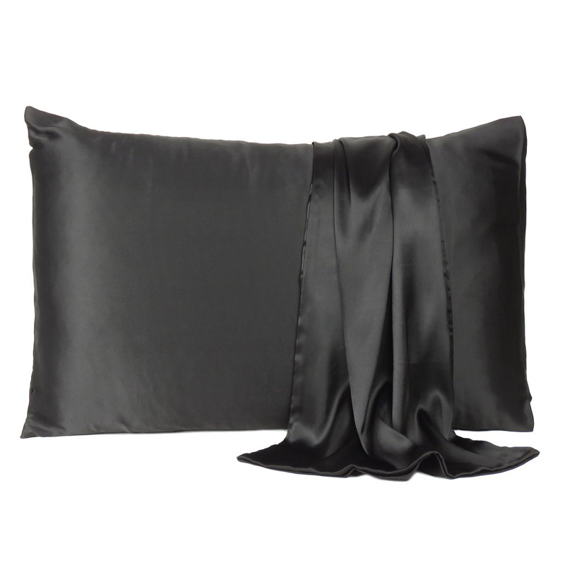 Taie d'oreiller en satin , Noir, Standard