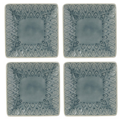 Peacock 6.5 Inch Square Appetizer Plate Set