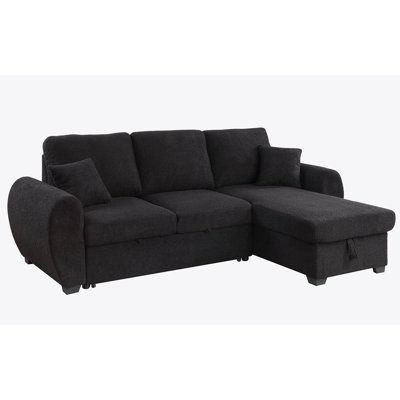 Veronica 95" Black Teddy Fleece Reversible Sleeper Sectional Sofa with Storage Chaise