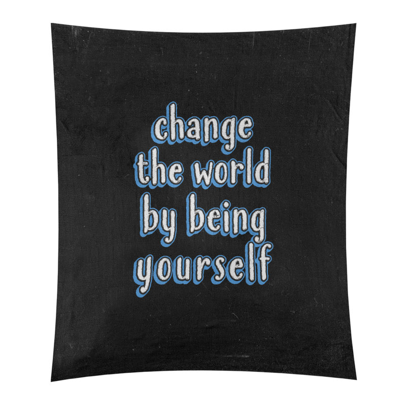 Tableau noir de polyester change the world quote tapisserie, H 104 po x l 88 po, Bleu