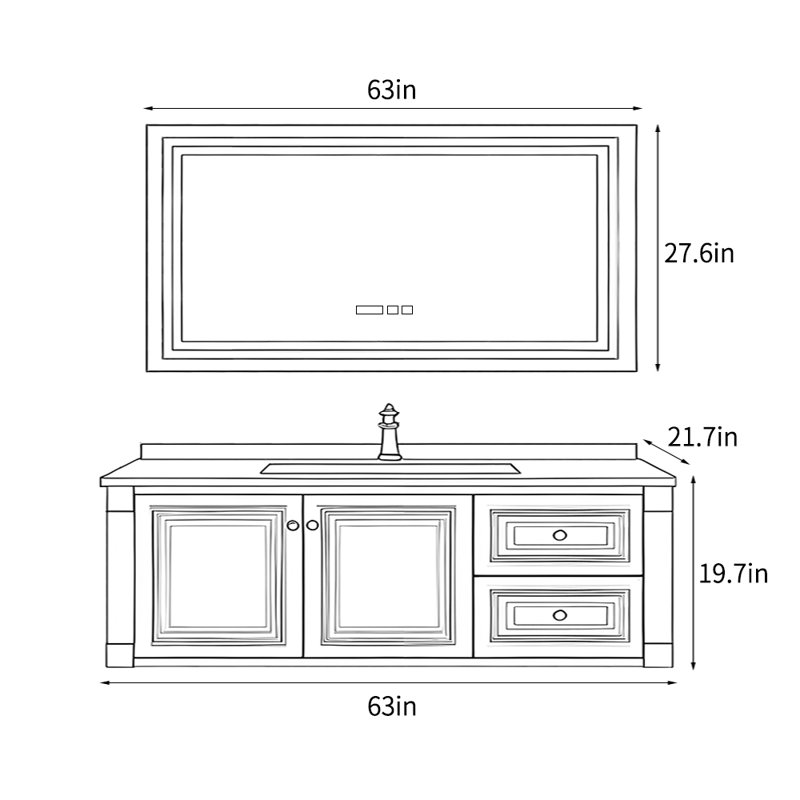 American style retro bathroom cabinet, 19.7" H x 63" W x 21.7" D