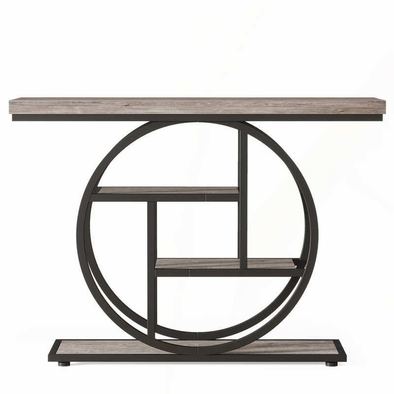 41.3 Inch Industrial Console Table with Unique Circle Metal Frame and 4-Tier Storage Shelves, Ideal for Narrow Entryways and Living Rooms