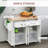 Kitchen Island On Wheels, Rolling, Rubberwood Top, Spice Rack, Towel Rack, Drawers, White-1908290296