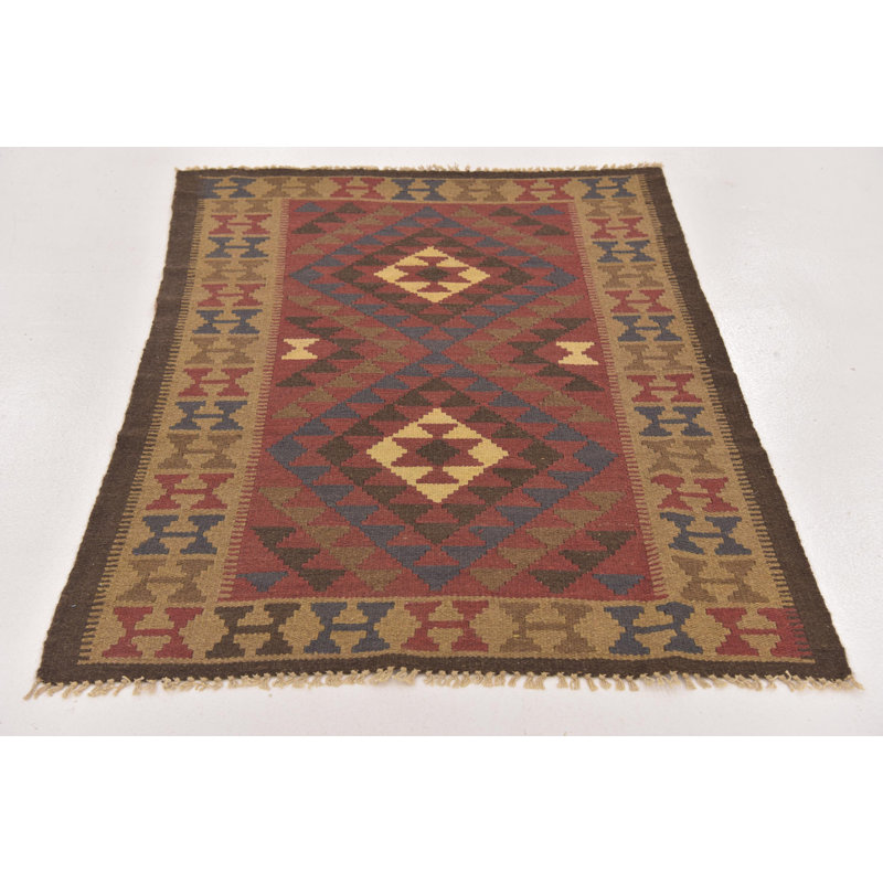 Tapis zone en laine brun/bourgogne 3 pi 5 po x 4 pi en laine one-of-kind-noué la main Lorain