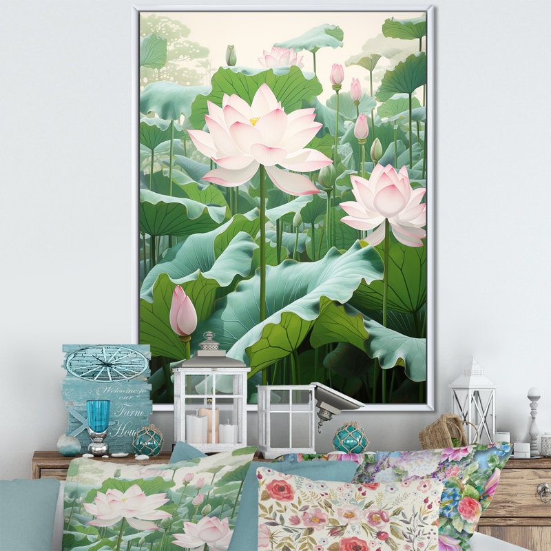 «Lotus Minimalisme Dream I» sur toile, H 32 po x l 24 po x P 1 po, Cadre flottant blanc