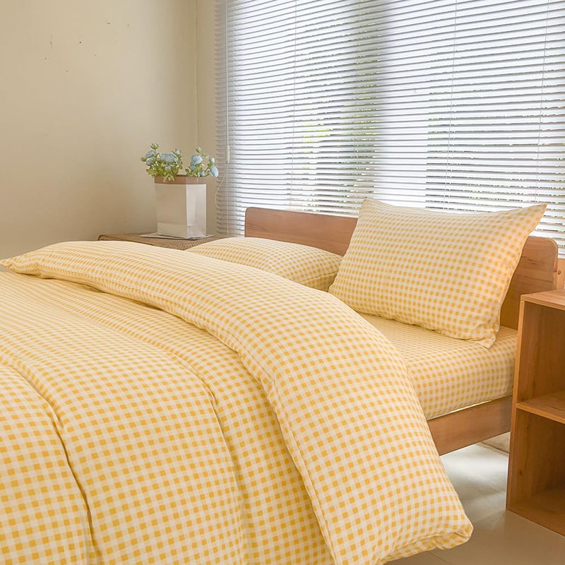 Gingham Duvet Cover Set, Grid Simple Geometric Square Pattern Comforter Cover, Soft Plaid Washed Microfiber Bedding Cover