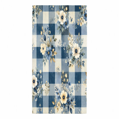 1 serviette de plage florale en vichy bleu 1 pièce, avec des bouquets rétro sur un motif à carreaux blanc. Grande microfibre absorbante, parfaite pour les voyages, les pique-niques, les voyages, la conception unisexe.