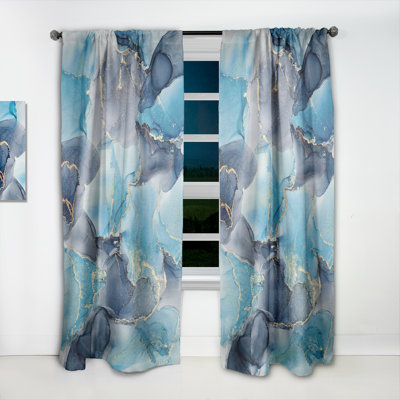 Turquoise et mauve luxueux, art abstrait fluide V - rideau en velours moderne - obscurcissant - 1 panneau