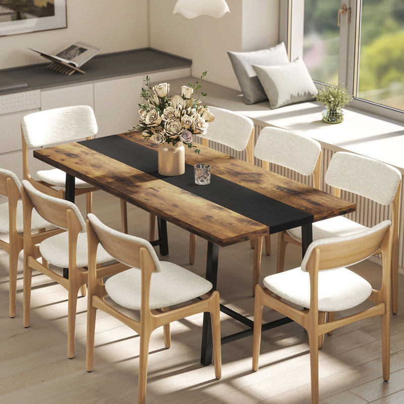 Industrial Dining Table for 8 People, 70.9" Long Rectangular Kitchen Table with Large Tabletop and Steel Legs for Dining Room, Rustic Brown