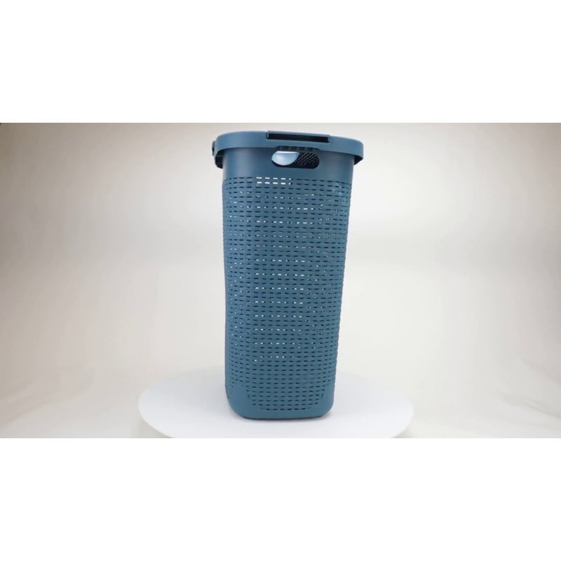 Gray Collapsible Wicker Design Upright Laundry Hamper with Lid