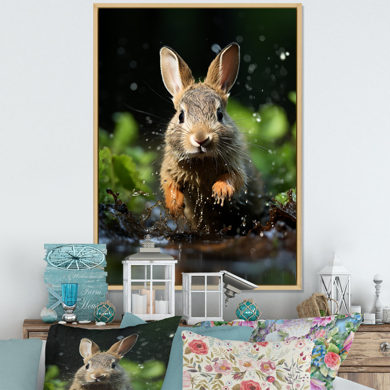 Rabbit Energetic Hopper " Rabbit Energetic Hopper ", 32" H x 16" W x 1" D, Natural Floater Frame