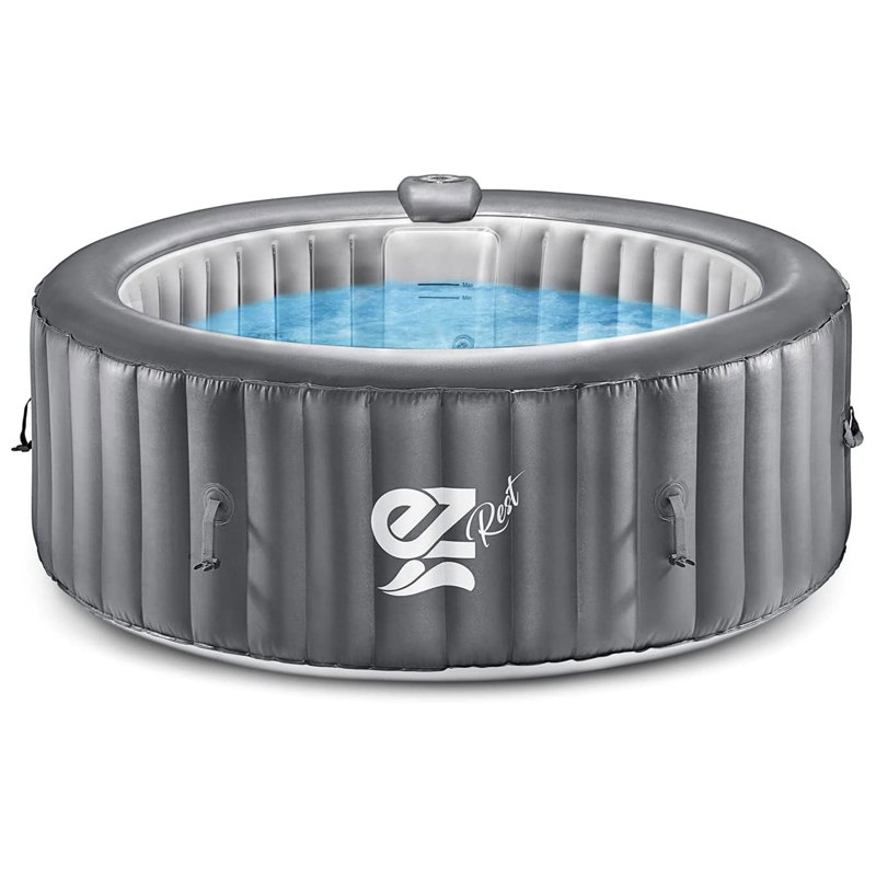 Gray Round Inflatable Hot Tub Spa with LED Lights