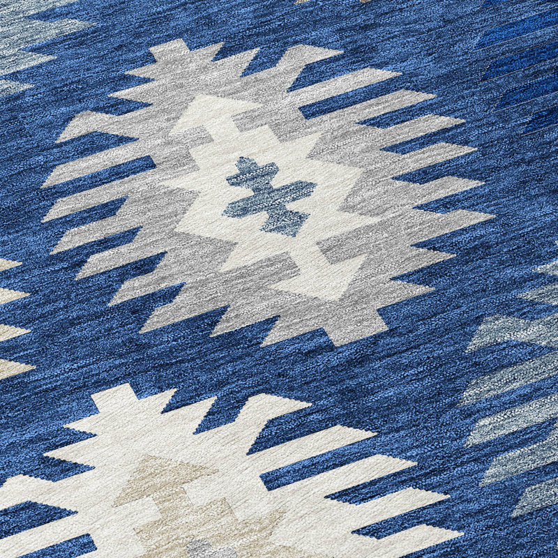 Tapis rond lavable 8 pi bleu marine Southwestern