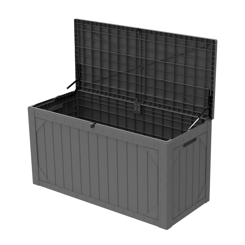 Decksplore 100 Gallons Water Resistant Resin Lockable Deck Box, Gray