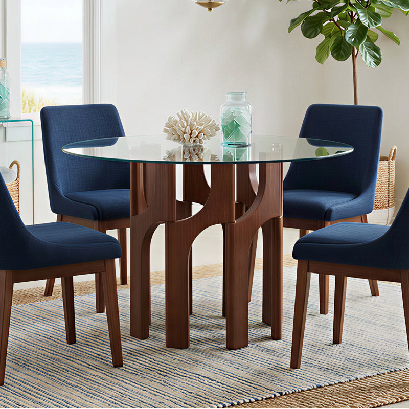  46" Glass Top Dining Table, Brown