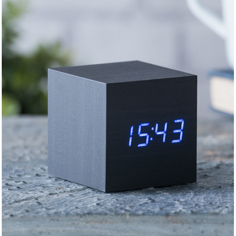 Digital Manufactured Wood Electric Alarm Tabletop Clock, Black/Blue