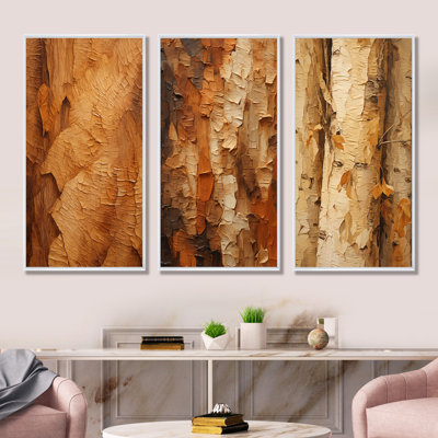Brown Tree Bark Essence I - Ensemble de 3 décorations murales arbre