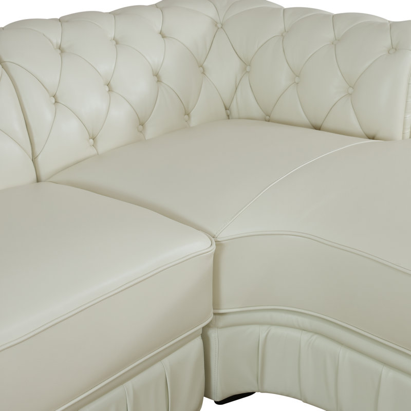 Belevy 132.5" Hand-Crafted Cow Top Genuine leather Sofa and Chaise, Beige Genuine Leather